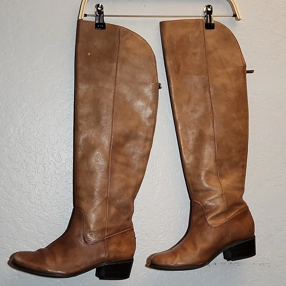 I.N.C. Beverley  Long Distressed Leather Back Zip Tall Boots 7.5M brown